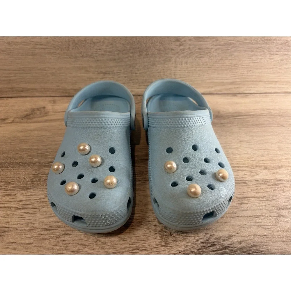 Crocs Clogs Slip On Blue Youth‎ Girls Size C12 Pearls Waterproof Comfort